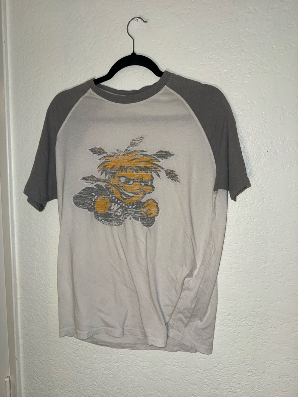 Vintage-Style White and Gray Raglan Graphic Tee
